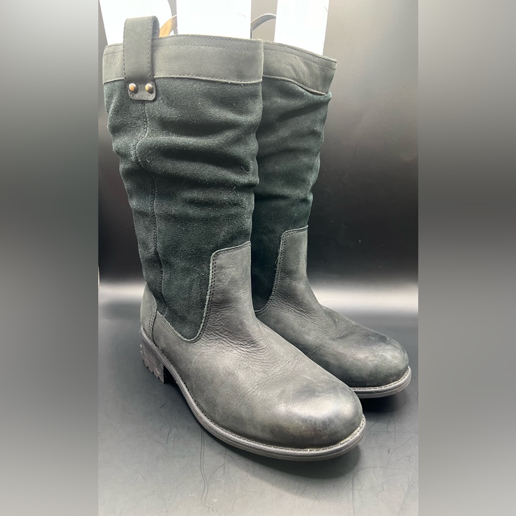 Ugg Black Bruckner Leather Slouch Boots- Size:8, Black, White Forms Not Included
